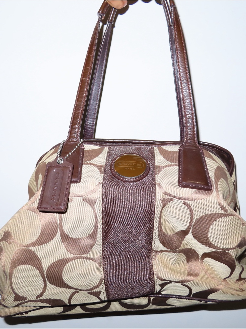 Coach Brown and Beige Signature Canvas Shoulder Bag
